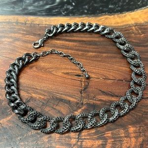 Black metal and rhinestone statement necklace